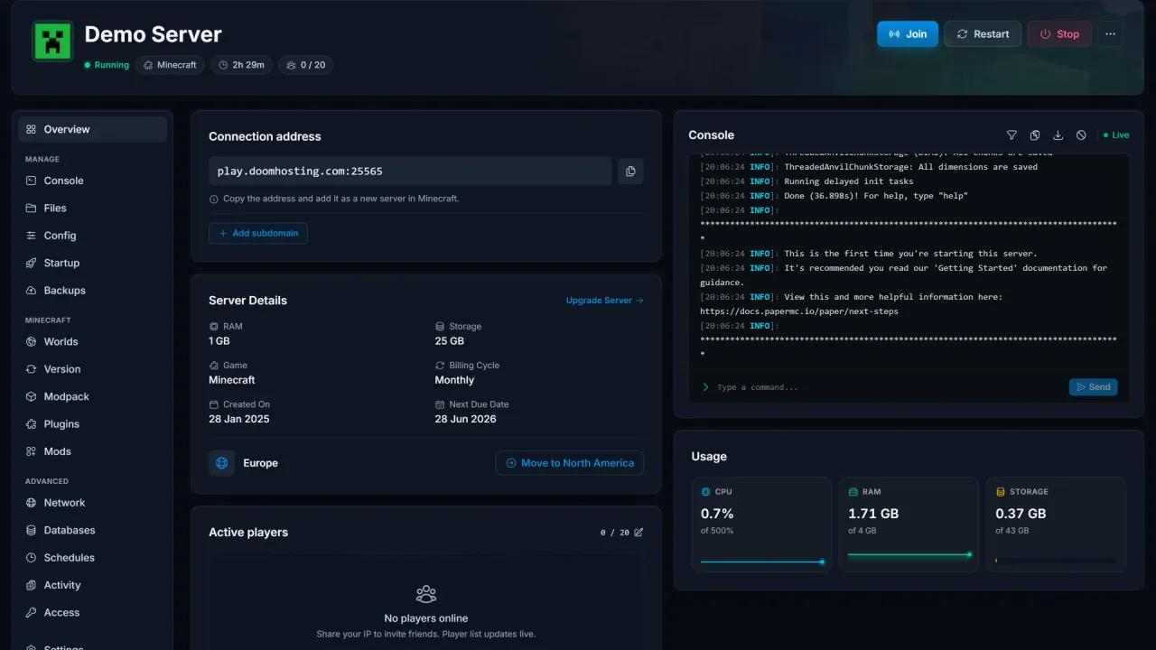 Kontrolpanel Skærmbillede