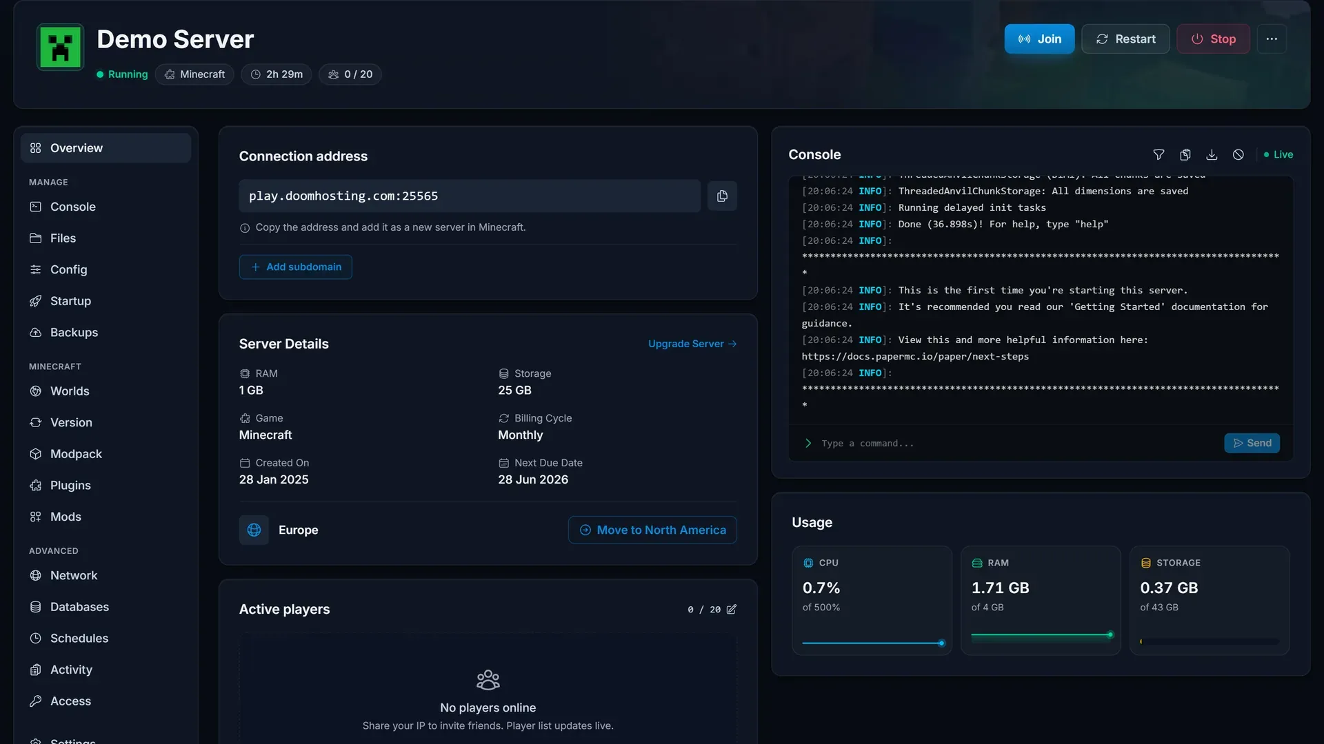 Kontrolpanel Skærmbillede